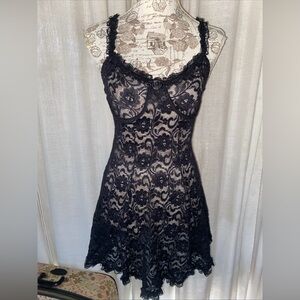 Vintage Inner Most Gold Label Black Lace Mini Bodycon Slip Dress Women’s Size M